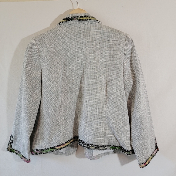 VTG Gray Tweed Single Breasted Blazer Sz 12 Silk Blend Colorful Trim Corporate - Picture 2 of 12